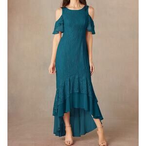 Elegant Teal Cold Shoulder Dress
